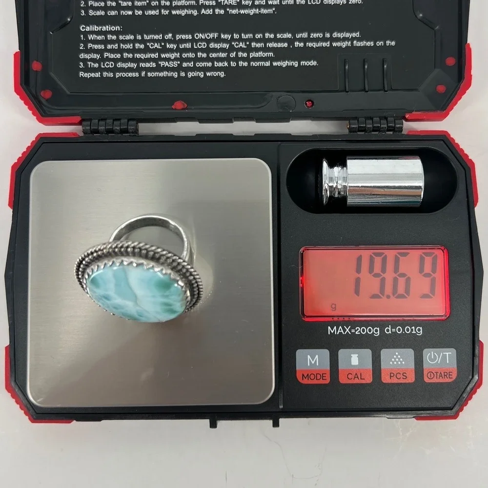 Artisan Larimar Ring Size 9 Blue 925 Sterling Silver Statement Cabochon 19.6g